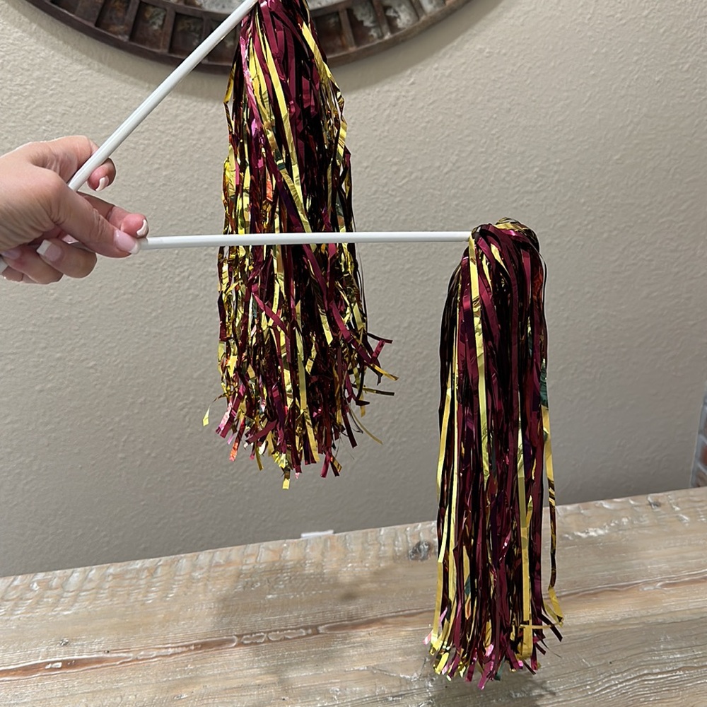 Maroon & Gold Pom Poms Set of 2 - Picture 2 of 5
